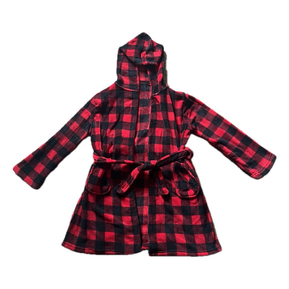 Hooded Plaid Kids Robe